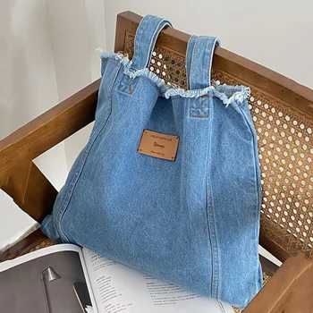 джинсовая сумка 2024 Новая летняя корейская простая квадратная винтажная хлопковая твердая молния мягкая повседневная сумка через плечо высокой емкости