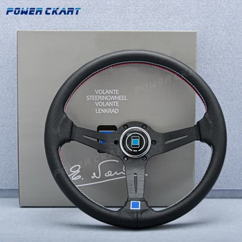  Универсальный JDM 14-дюймовый кожаный автомобиль спортивный рулевое колесо Deep Corn Drift Aftermarket Рулевое колесо с вышивкой