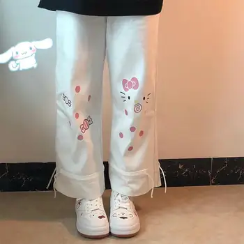Sanrio Hello Kitty широкие брюки в стиле колледжа для девочек весна-лето новые милые повседневные женские брюки с драпировкой свободные универсальные