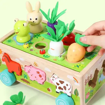 Деревянная обучающая игрушка Развивающая игрушка для малышей Многофункциональные деревянные фермерские автомобильные игрушечные наборы для малышей, улучшающие познание формы