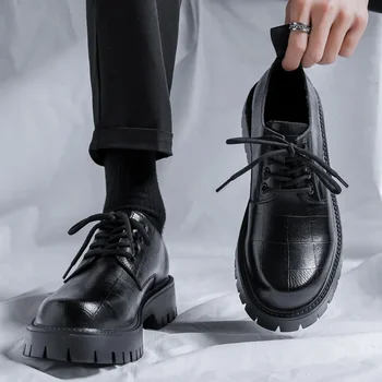 Мужская повседневная оригинальная кожаная обувь в английском стиле, черная обувь на шнуровке, обувь дерби, бизнес, свадебное платье, обувь на платформе, zapatos