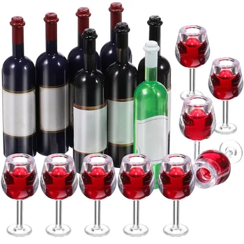 18pcs/Set Миниатюрные бокалы для вина Бутылки для красного вина Мини-кубок Модель Микро Ландшафт Кухонная мебель Украшение кукольного домика