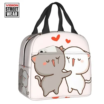 2023 Новые изолированные сумки для ланча Kawaii Mochi Cat Peach и Goma Hug Многоразовый кулер Термоеда Ланч-бокс Школа