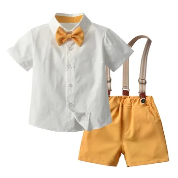 Летняя детская с короткими рукавами Джентльменский галстук-бабочка Хлопковая рубашка Удобная повседневная спортивная одежда. День рождения