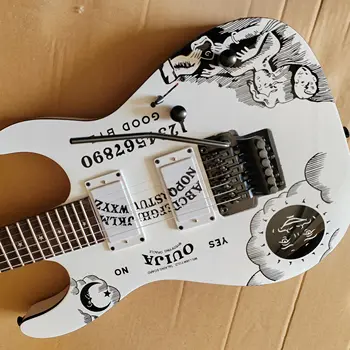Электрогитара с цельным корпусом Кленовый гриф Ouija White Edition с палисандровой накладкой на гриф Уникальные лунные инкрустации