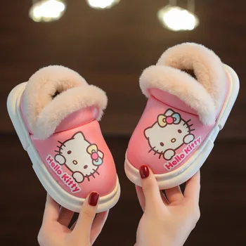 ins Мода Hello Kitty Cinnamoroll Детская водонепроницаемая хлопчатобумажная обувь Плюшевые хлопчатобумажные сапоги Kawaii Sanrio Мультфильм Аниме Подарки