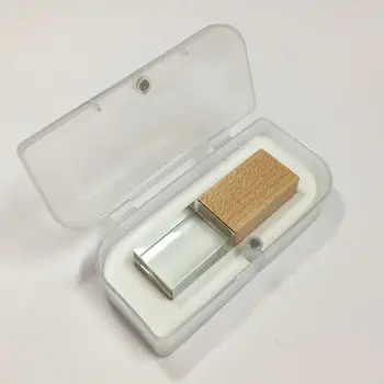 Модный кристалл с деревянным USB-флэш-накопителем Cle Usb 2.0 4 ГБ 8 ГБ 16 ГБ 32 ГБ 64 ГБ Свадебный подарок Светодиодная флешка (более 10 шт. Бесплатный логотип)