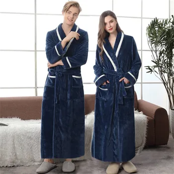 Зимние пары Теплый фланелевый длинный халат Обернутый пижама на шнуровке Домашняя одежда Пижамы с длинным рукавом Плюшевый халат для мужчин и женщин