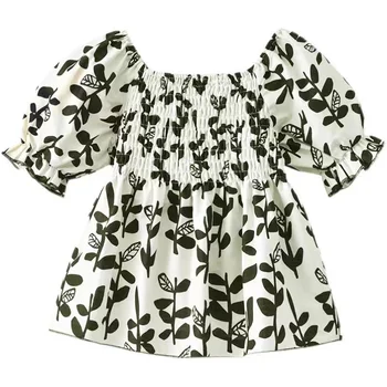 Детская одежда для девочек Летние блузки Детская одежда с полным принтом лист 2 4 6 8 9 11 Короткий рукав 2022 Эластичная блузка