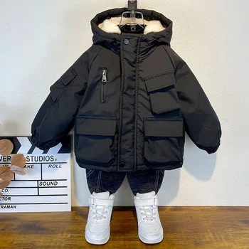 Зимняя куртка для мальчика Пальто с капюшоном Детская верхняя одежда Детская одежда для подростков Детская парка Детская набивка Хлопковый комбинезон