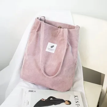 Вельветовая сумка для покупок для женщин 2023 Женские повседневные сумки для девочек Мягкая многоразовая ткань Доступные сумки на плечо для покупателей