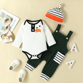 3-18M 3 шт./комплект для новорожденных одежда для новорожденных мальчиков с длинным рукавом комбинезон брюки + шляпа наряды детские футболки одежда Bebe Vestidos