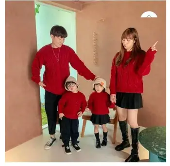 Свитер для родителей и детей для китайского Нового года, красный свитер для новогодней одежды, семейный наряд для зимы