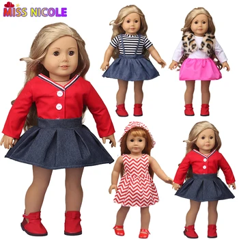 Подарок для девочки 18 '' Модная кукла Футболка Джинсовая юбка Набор Ретро Красный Для 43 см Новый Baby Born Американские игрушки Аксессуары Куклы Одежда
