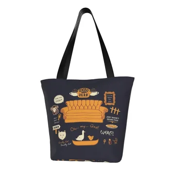 Friends Grocery Shopping Bags Симпатичный принт Canvas Shopper Tote Сумки через плечо Портативная классическая сумка для телешоу большой емкости