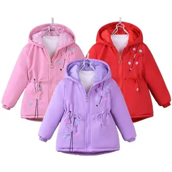Одежда для девочек Детские пальто для детей Теплые куртки для подростков Дети Девочки Вышитый бант Толстовка с капюшоном