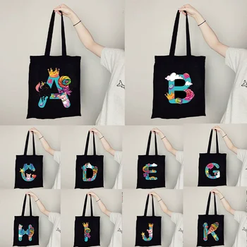 Женская сумка для покупок Единорог Алфавит Серия Тоут Складной Многоразовый Стиль Харадзюку Студенческий холст 