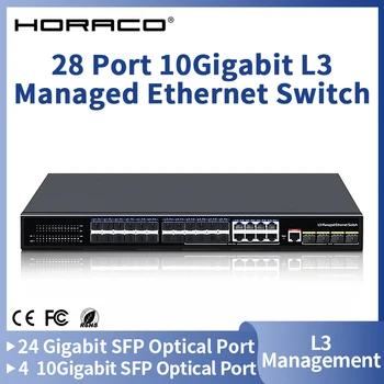 HORACO 28-портовый управляемый Ethernet-коммутатор L3 10G Uplink SFP 24-гигабитный сетевой коммутатор с портом SFP с DHCP/QoS/ACL/SNMP