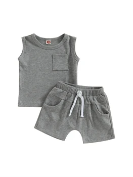 Очаровательные летние наряды в рубчик унисекс для мальчиков - Безрукавка и шорты в однотонных цветах - Идеальный малыш