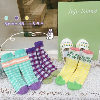  1 шт. Клетчатые хлопковые носки Трубчатые носки для мальчиков и полосатые детские модные носки Harajuku Fashion Check Детские носки Гетры для ног