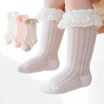 Новые летние сетчатые носки для девочек Кружевные оборки Мягкие детские длинные трубчатые носки Todders Хлопковые носки Princess Детский носок до колена