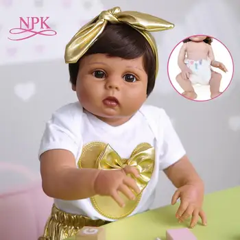 NPK 55 см мягкая силиконовая кукла bebe для всего тела, возрожденная девочка с коричневой кожей, реалистичная водонепроницаемая кукла