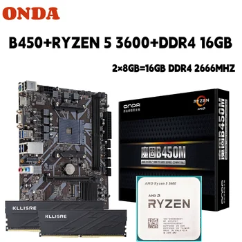 Комплект материнской платы ONDA B450 с процессором Ryzen 5 3600 R5 DDR4 16 ГБ (2 * 8 ГБ) 2666 МГц Память B450M AM4 Set